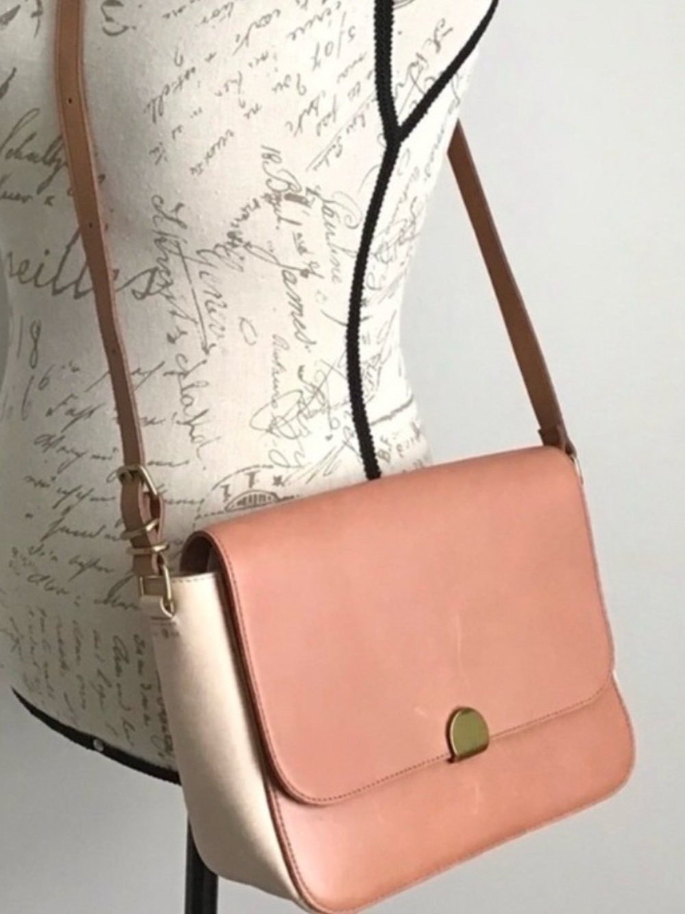 Madewell Peach and Cream Leather Crossbody with Gold-Tone Clasp - Picture 7 of 15